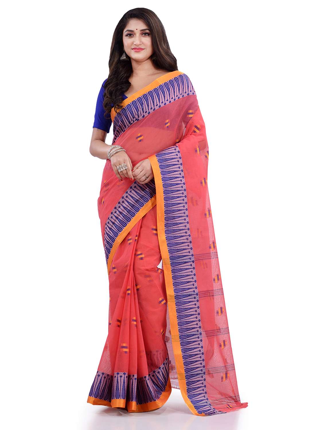 women's self design red colored saree