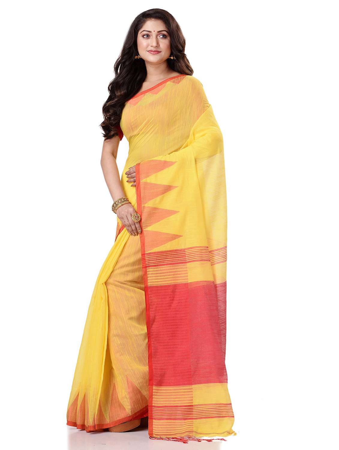 women's self design yellow colored saree with blouse