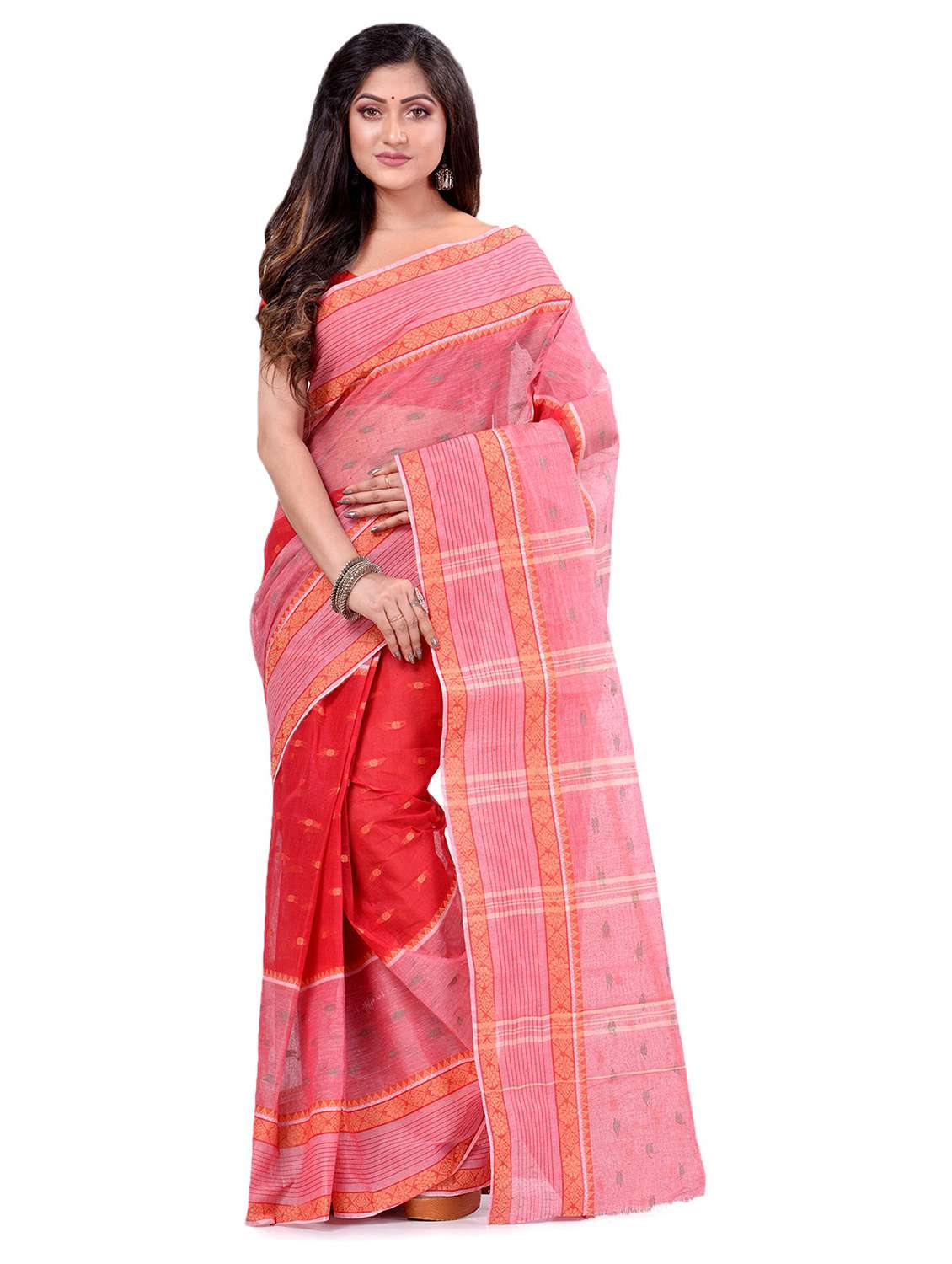 women's self design red colored saree