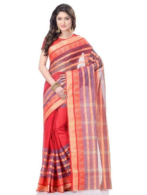 women's stripes red colored saree - 19994556 -  Standard Image - 0