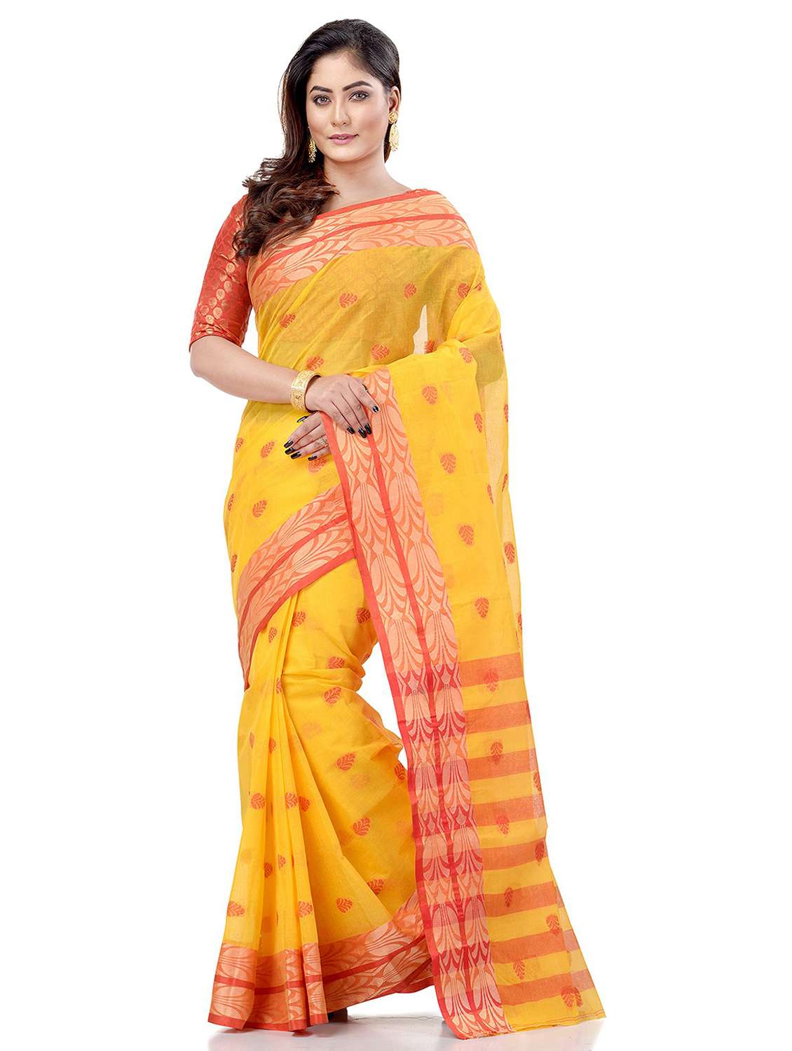 women's self design yellow colored saree