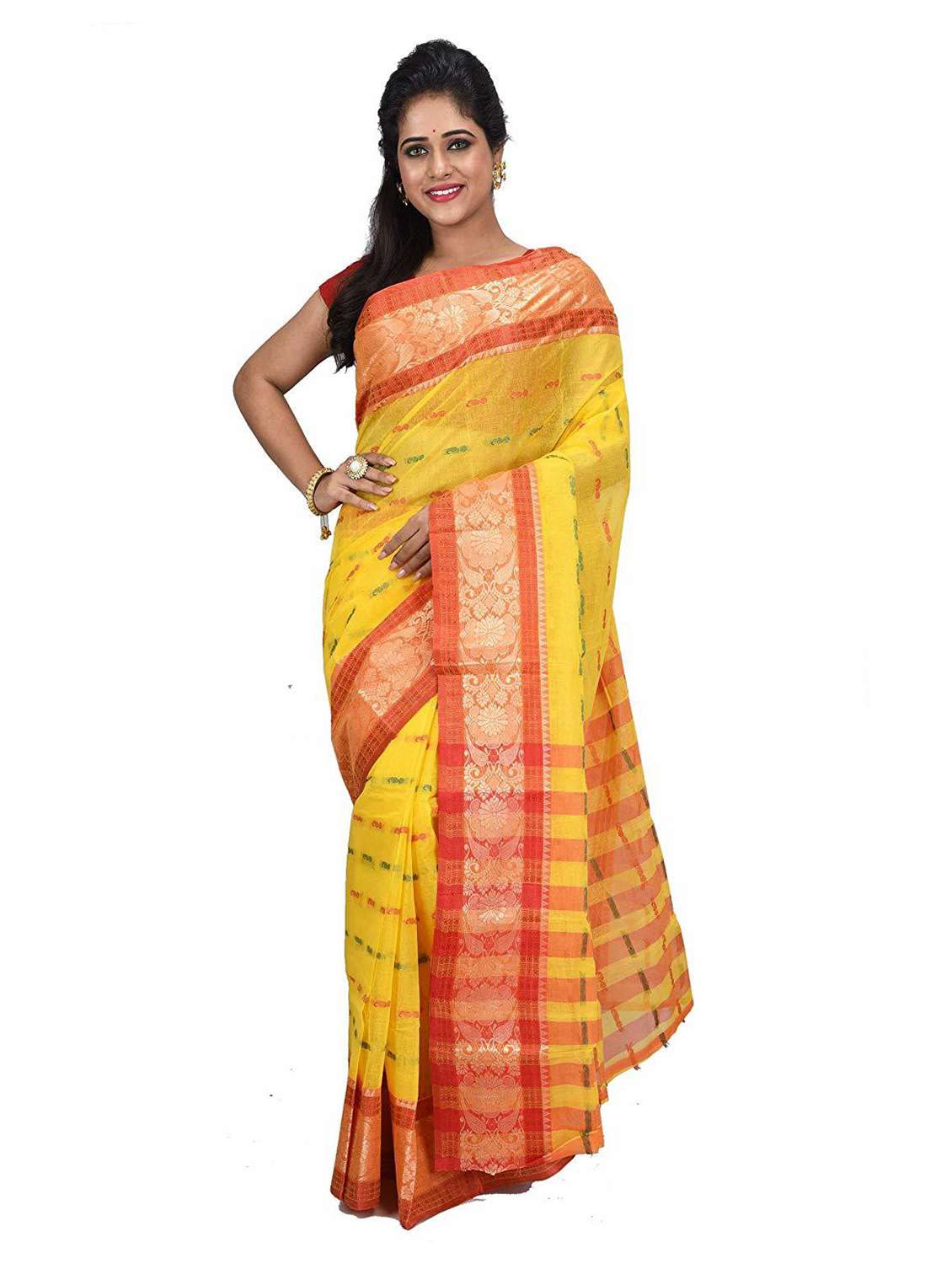 women's self design yellow colored saree