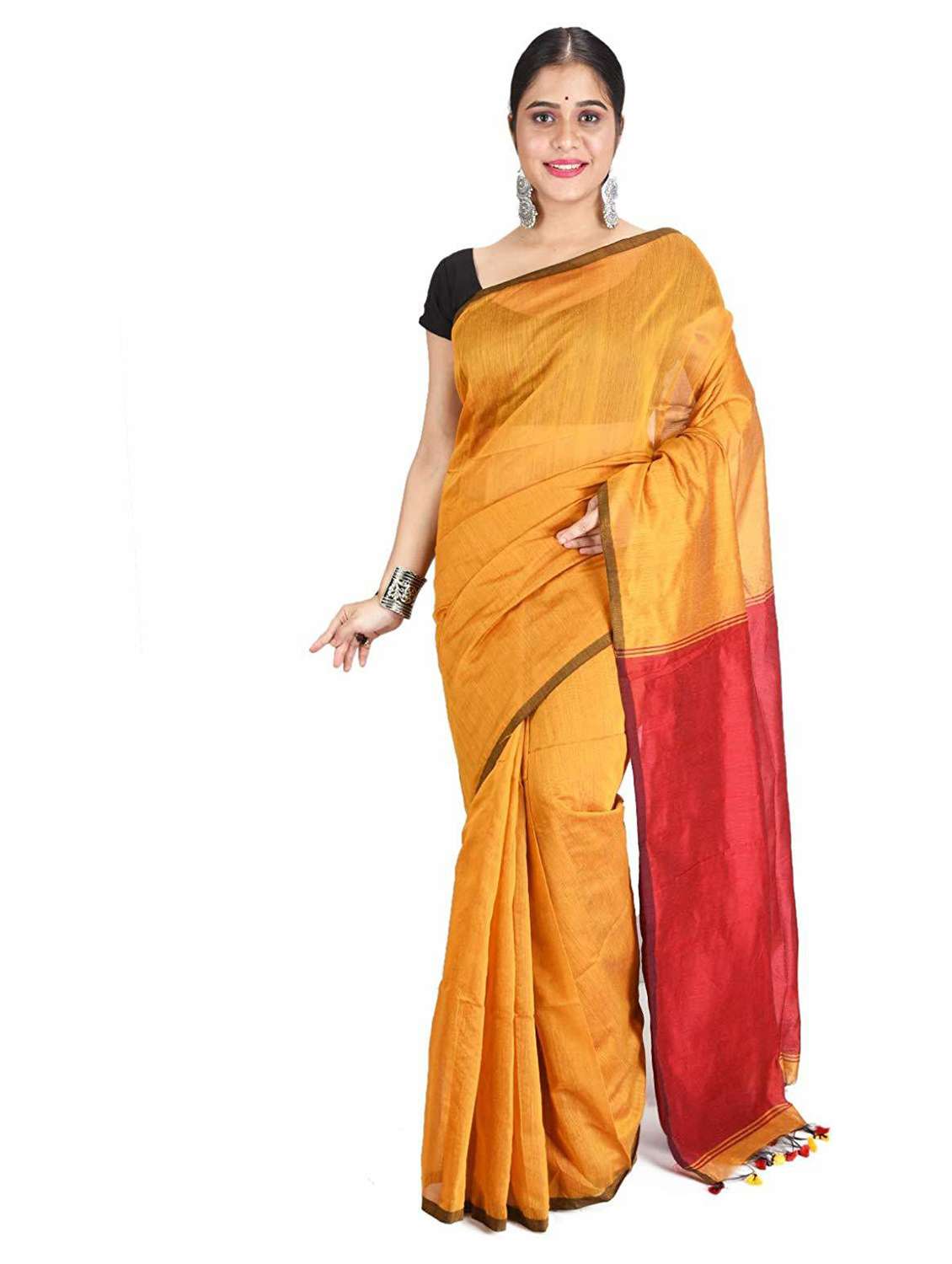women's self design mustard colored saree with blouse - 19994681 -  Zoom Image - 0