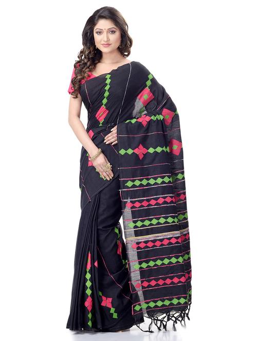 women's stripes black colored saree with blouse - 19994761 - Standard Image - 0