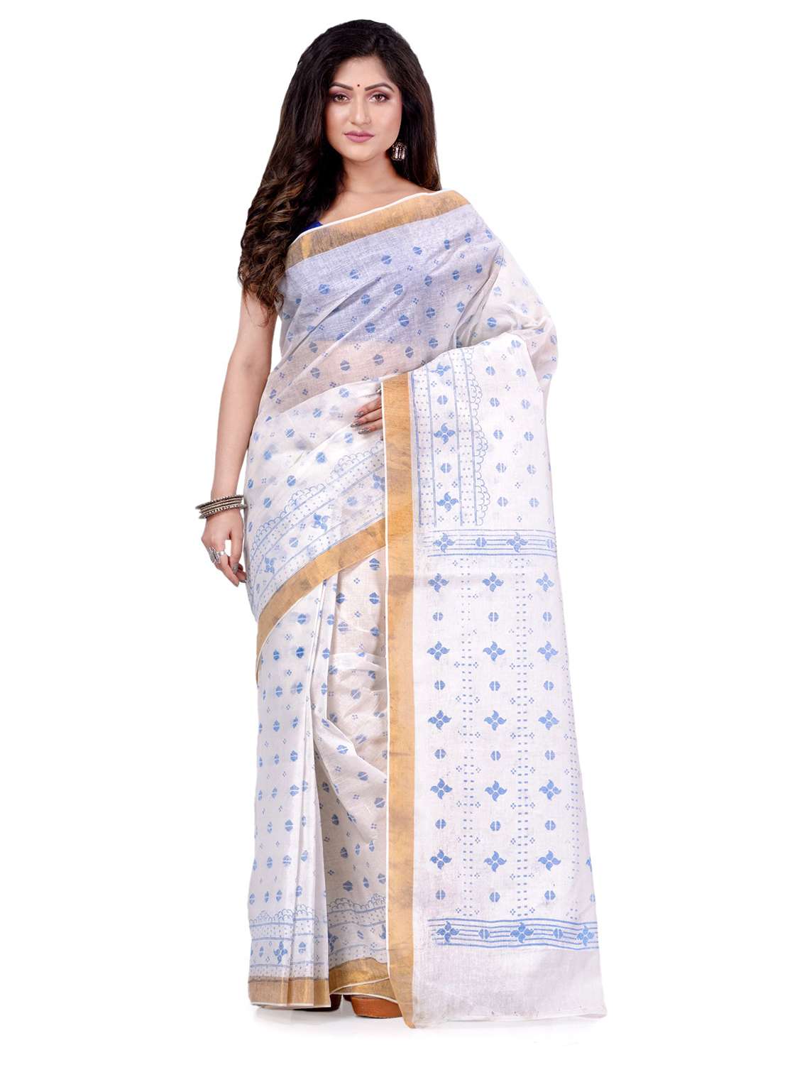 women's self design white colored saree