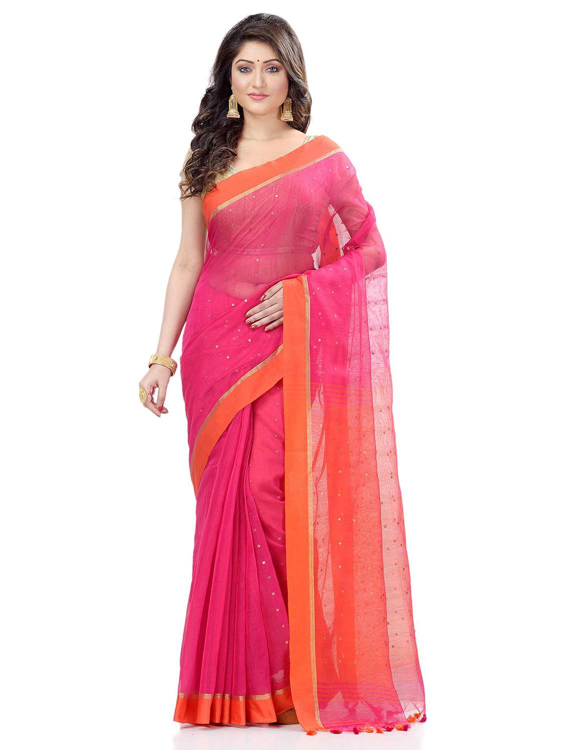 women's self design pink colored saree with blouse