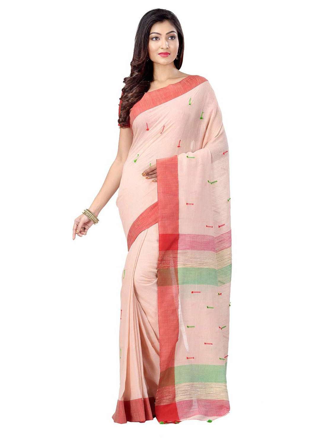 women's checks rosewater colored saree with blouse