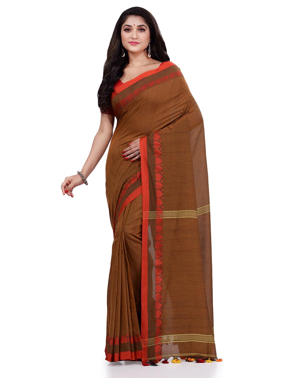 women's self design brown colored saree with blouse