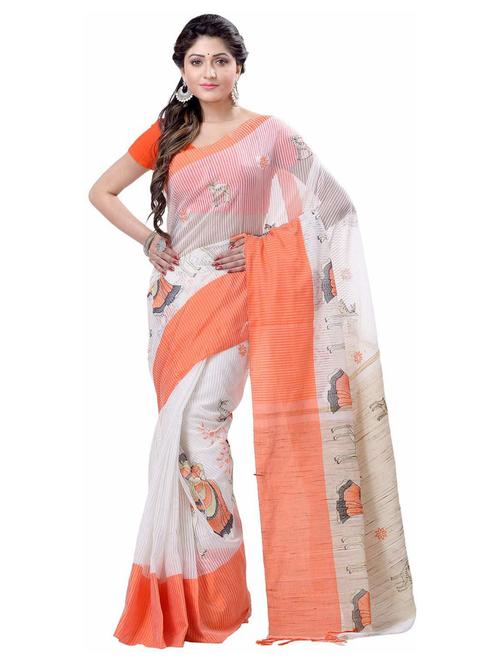 women's printed white colored saree with blouse - 19994804 -  Standard Image - 0