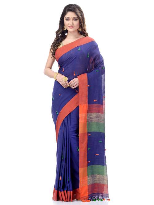 blue cotton handloom saree with blouse - 19994809 -  Standard Image - 0
