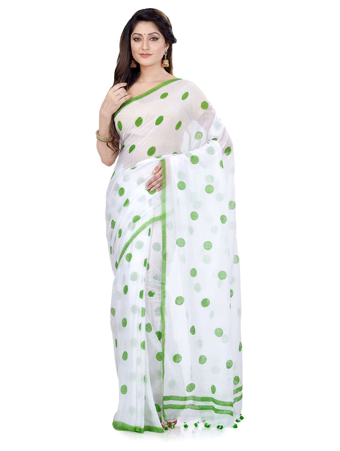 women's polka dots white colored saree