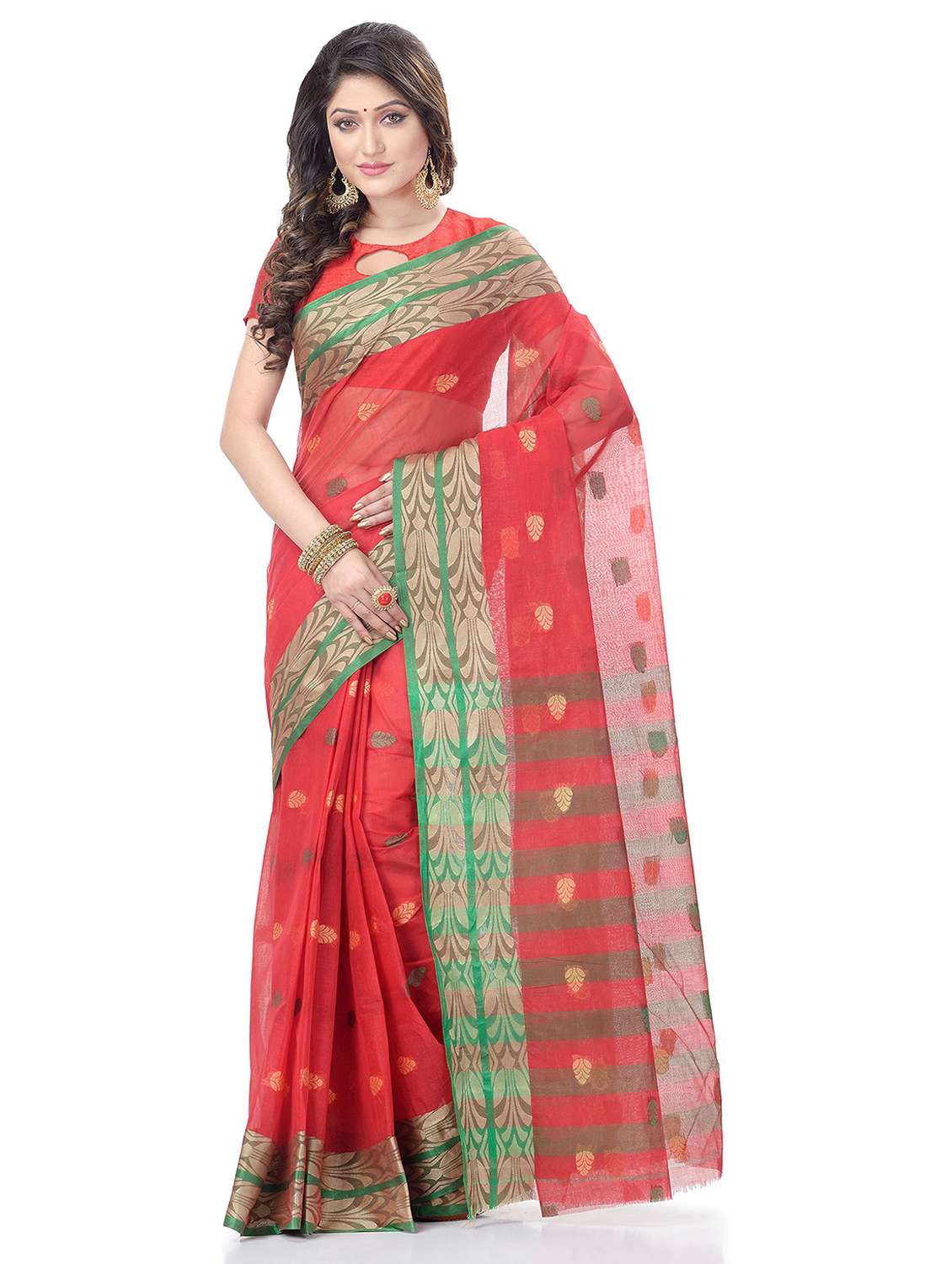 women's self design red colored saree