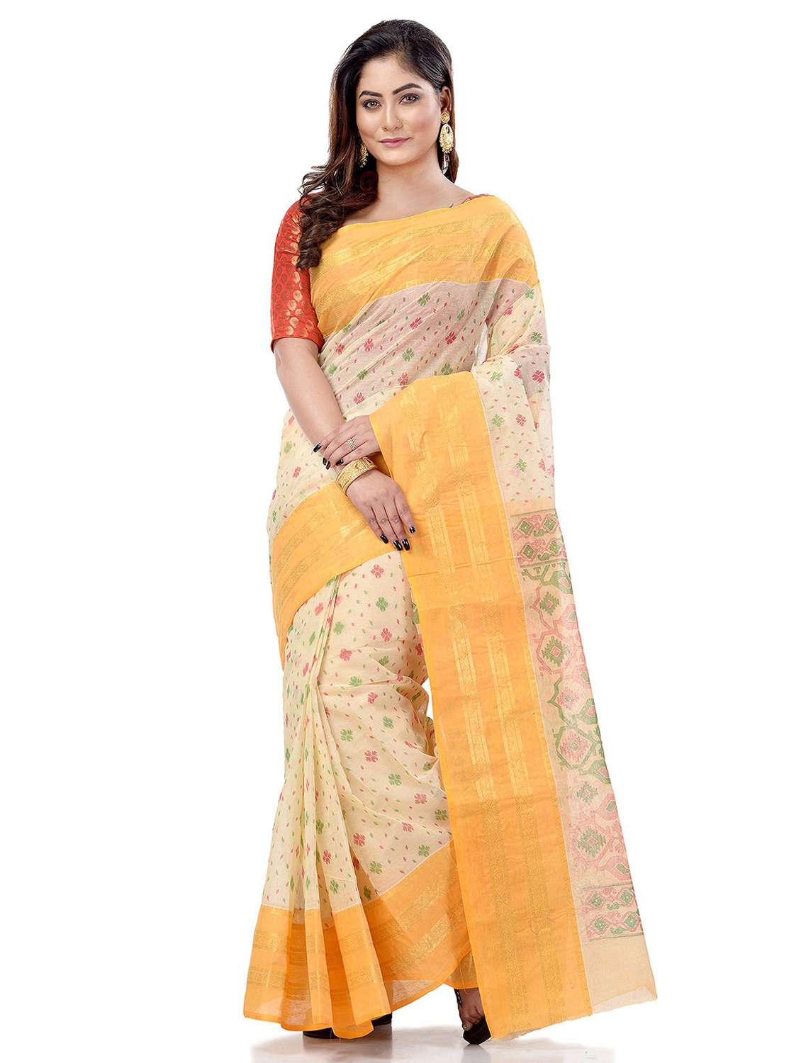 women's self design mustard colored saree
