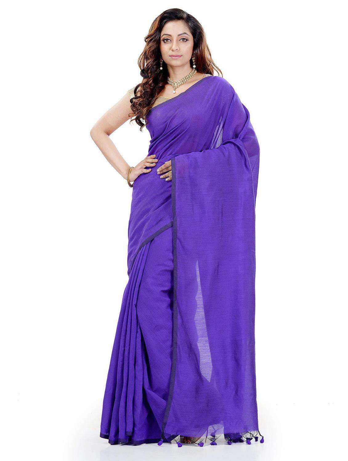 women's solid purple colored saree with blouse
