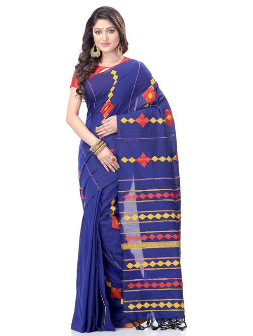 women's self design navy blue colored saree with blouse - 19994920 -  Standard Image - 0