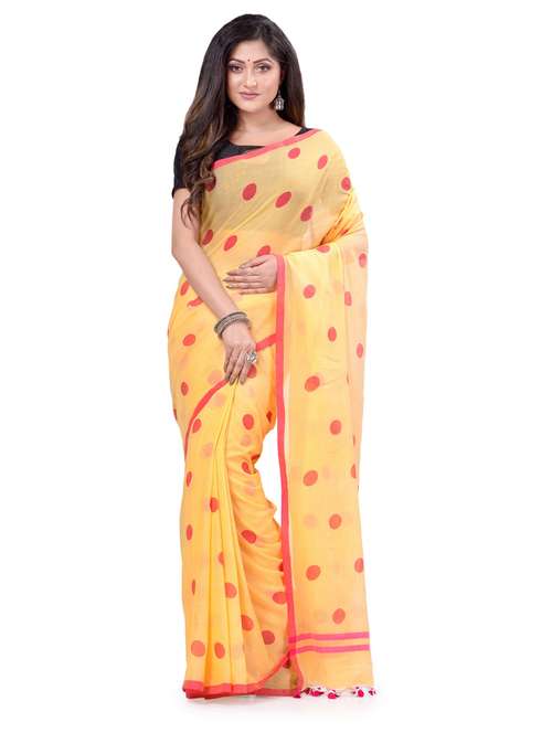 women's polka dots yellow colored saree - 19994924 -  Standard Image - 0