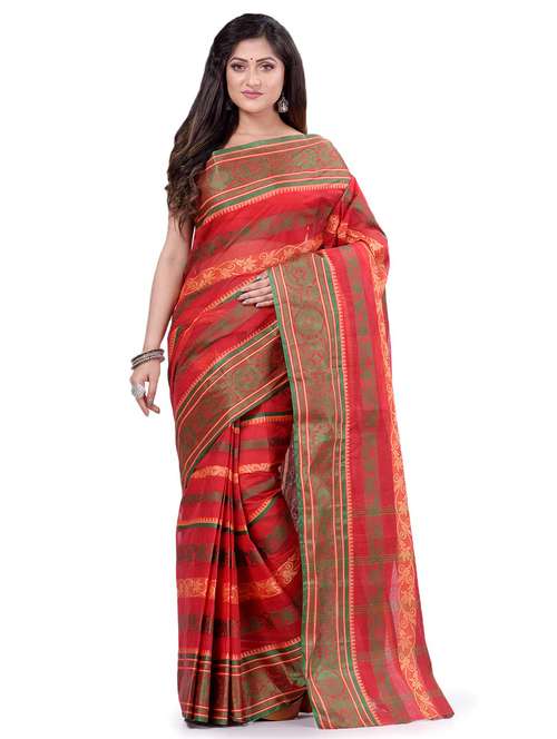 women's stripes red colored saree - 19994945 -  Standard Image - 0
