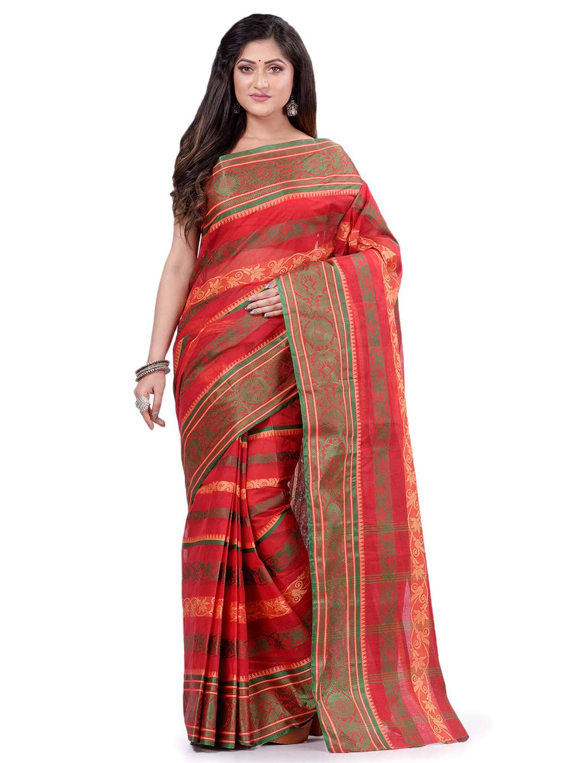 women's stripes red colored saree - 19994945 -  Zoom Image - 0