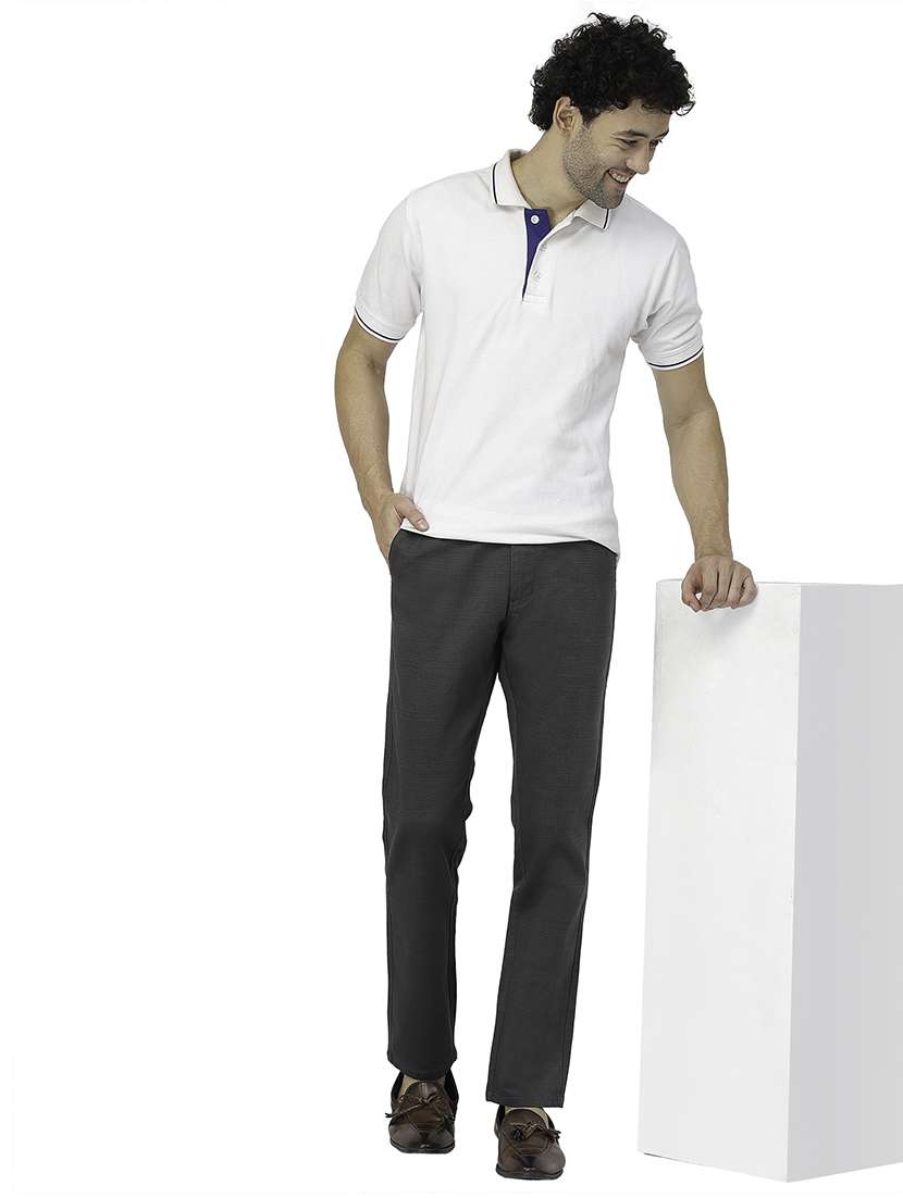 grey solid chinos flat front casual trouser - 19995351 -  Standard Image - 3