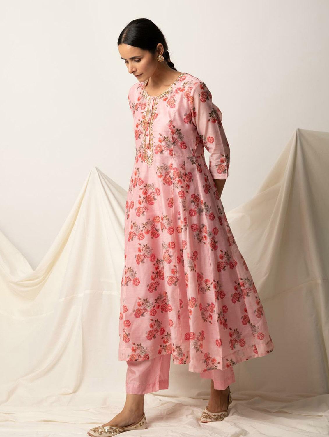 pink printed flared kurta - 19995579 - Zoom Image - 0