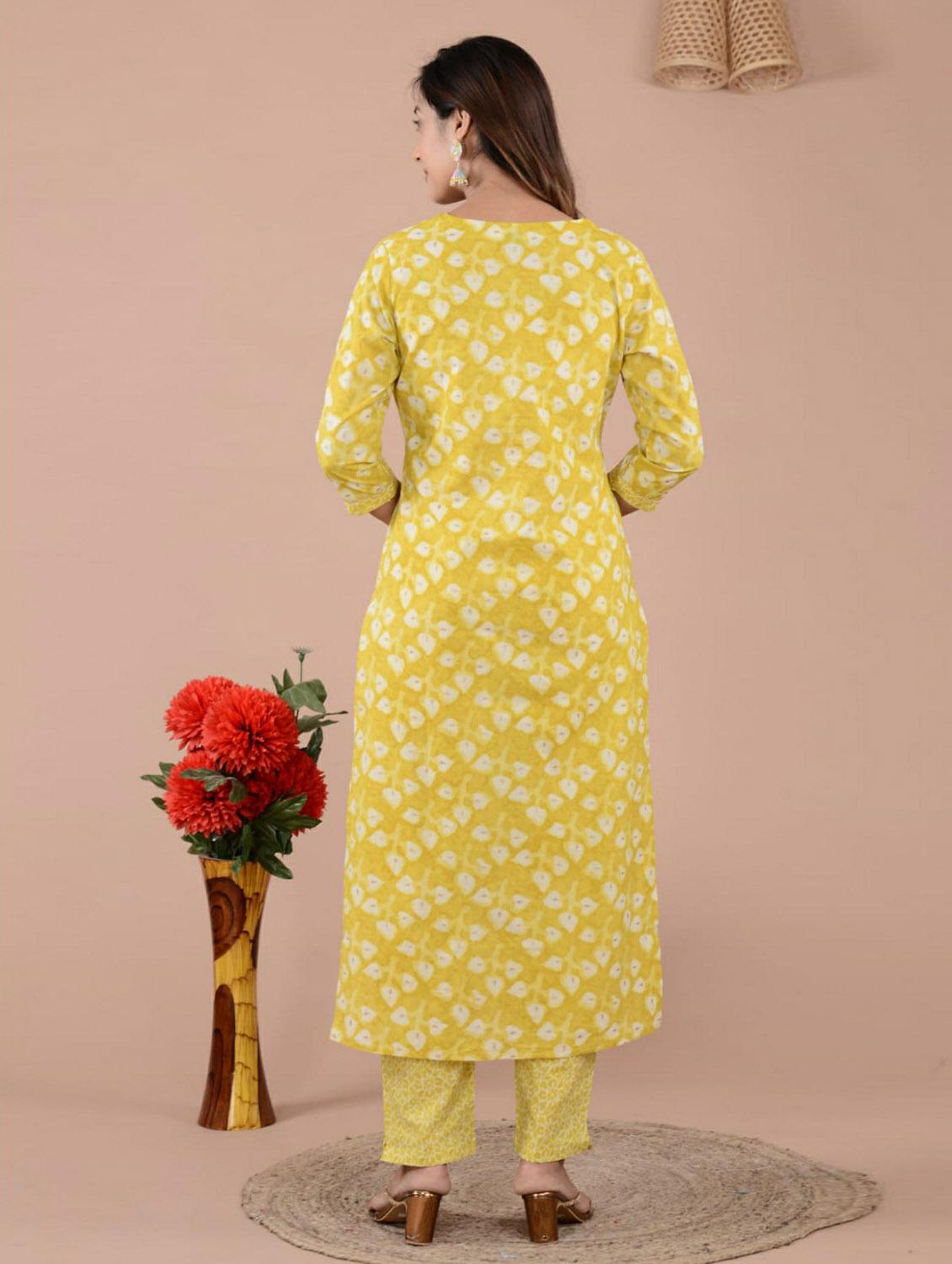 yellow printed three quarter sleeve kurta pant set with dupatta - 19995592 - Standard Image - 3