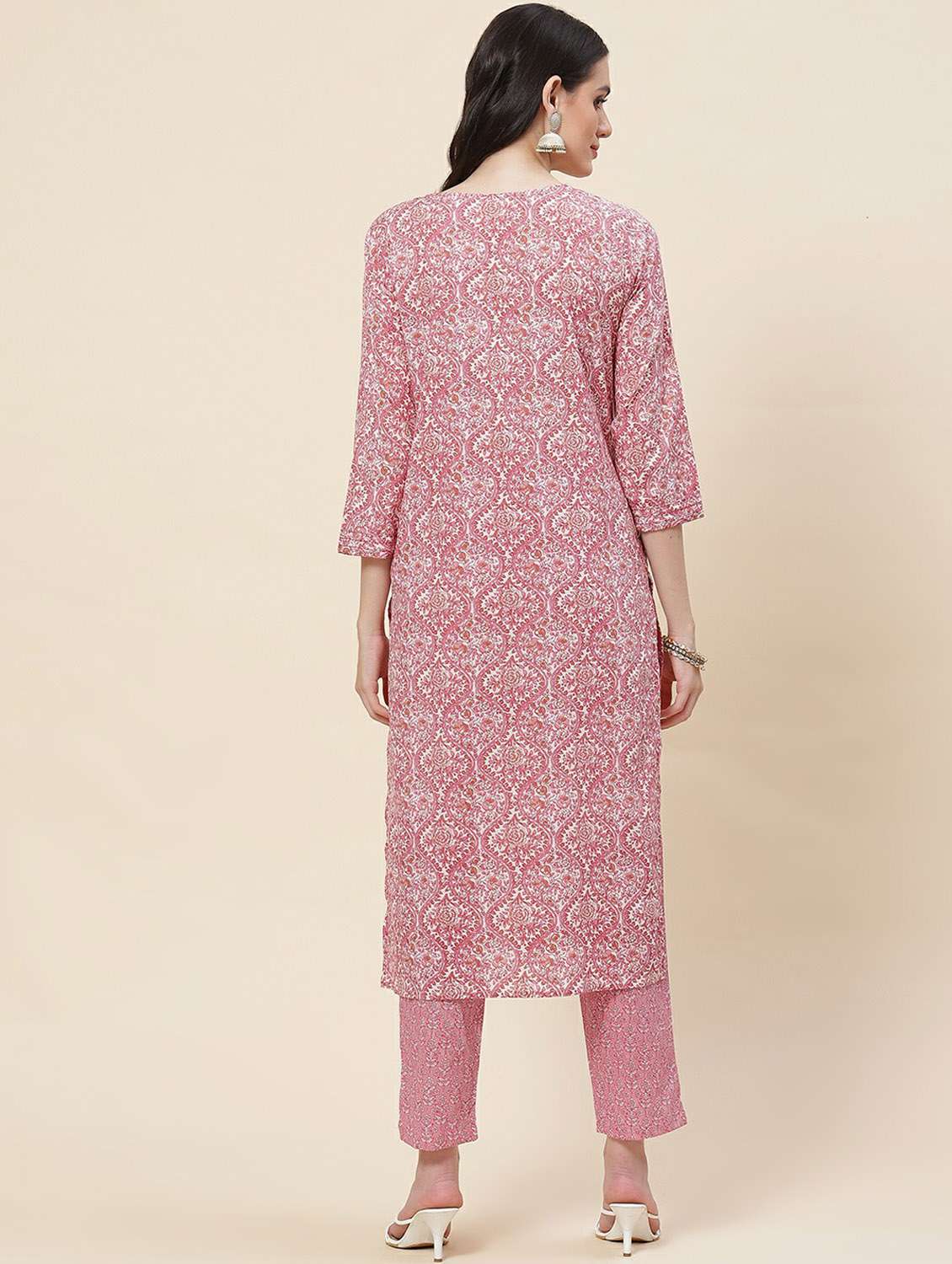 pink printed three quarter sleeve kurta pant set - 19995603 - Standard Image - 3