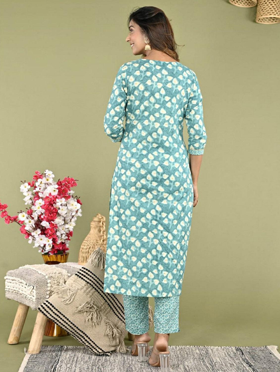 blue printed three quarter sleeve suit set set - 19995614 - Standard Image - 3