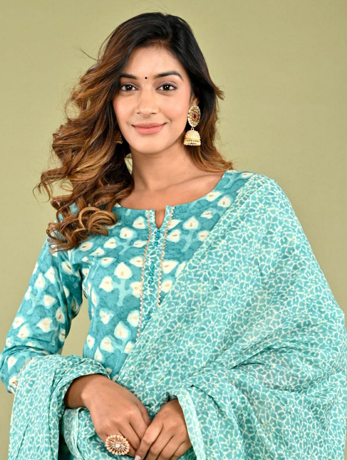 blue printed three quarter sleeve suit set set - 19995614 - Standard Image - 5