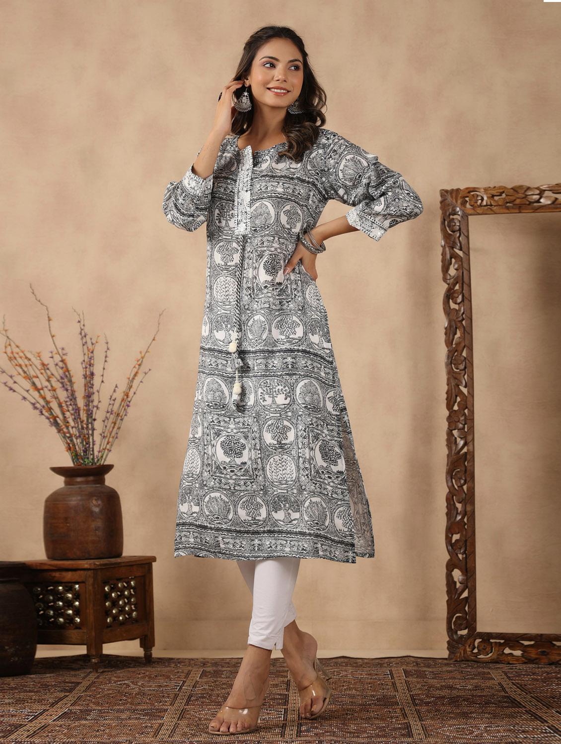 black cotton straight kurta - 19995646 - Zoom Image - 0