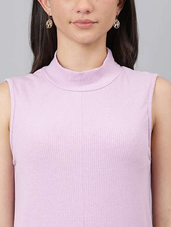 lavender solid mock neck sleeveless regular tunic - 19995681 - Standard Image - 3