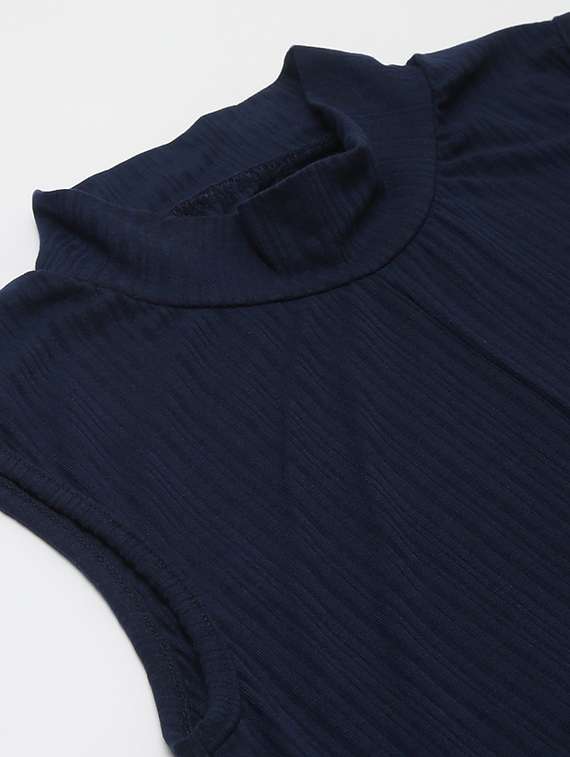 blue solid mock neck sleeveless regular tunic - 19995693 -  Standard Image - 5