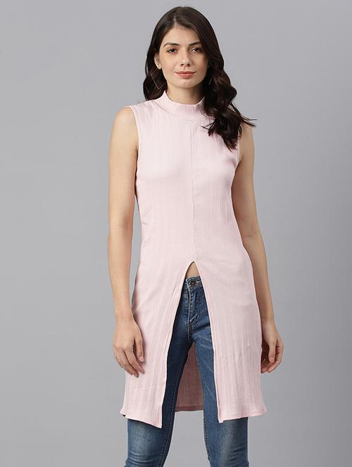 pink solid mock neck sleeveless regular tunic - 19995696 -  Standard Image - 0