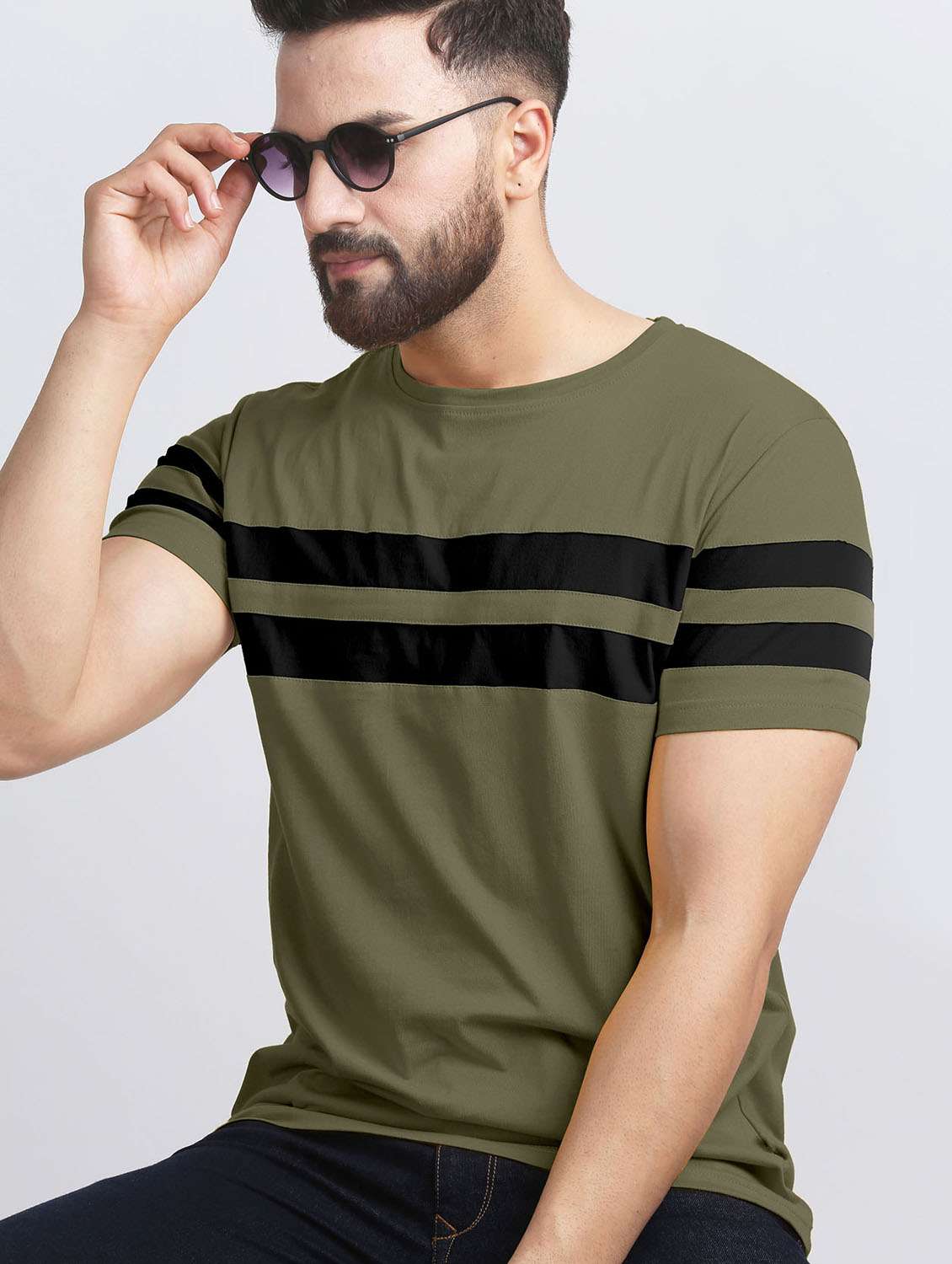 men olive slim fit cut & sew t-shirt