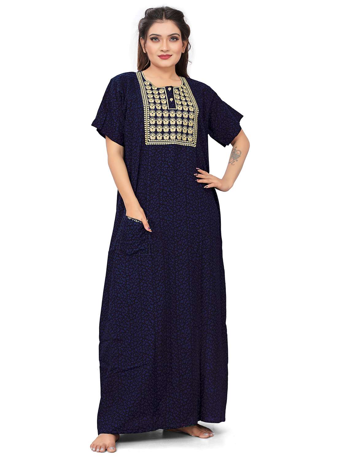 women printed round neck nighty