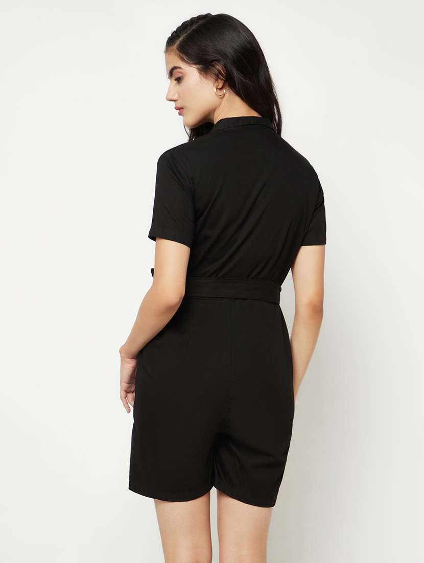 crimsoune club women black 100 cotton jumpsuit with belt - 19996176 -  Standard Image - 3