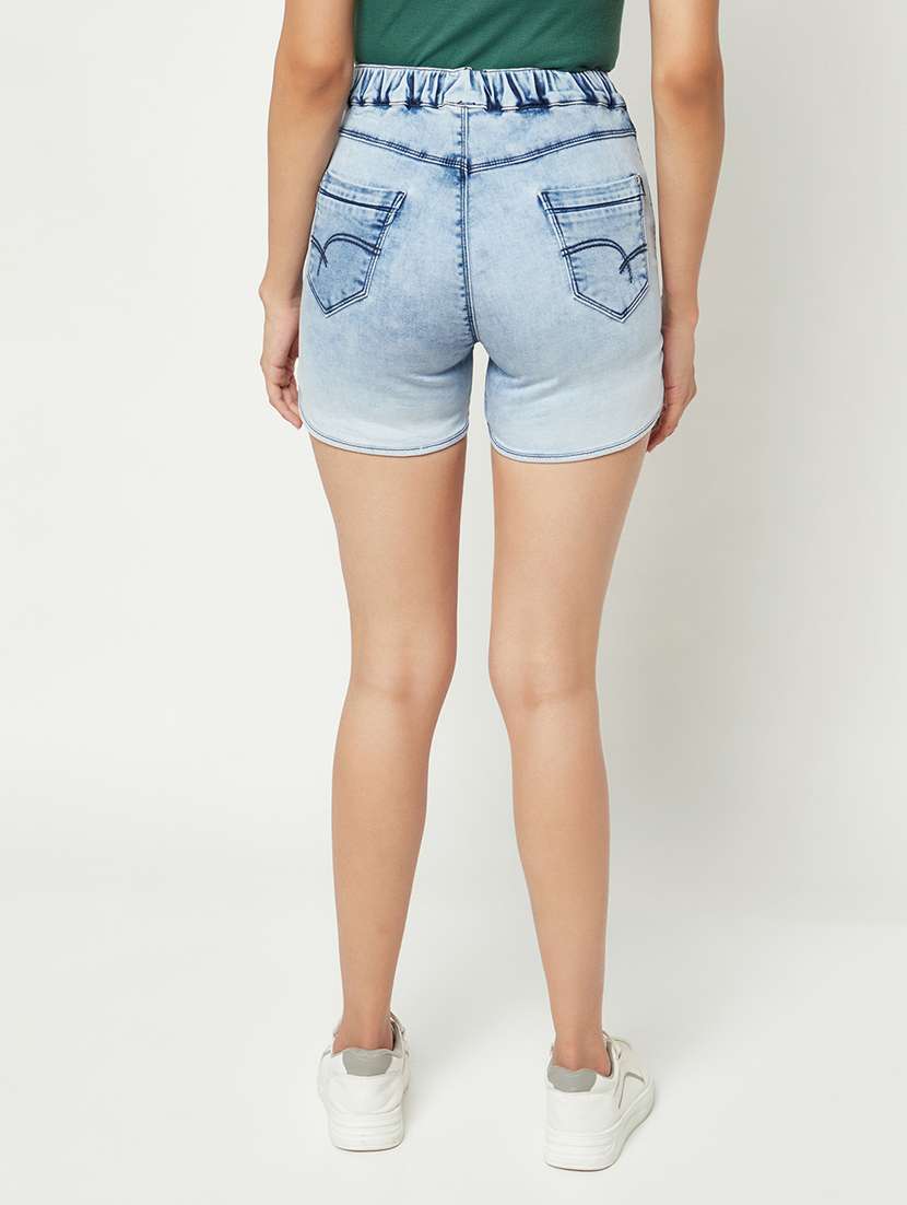 blue solid slim fit regular shorts - 19996218 -  Standard Image - 3