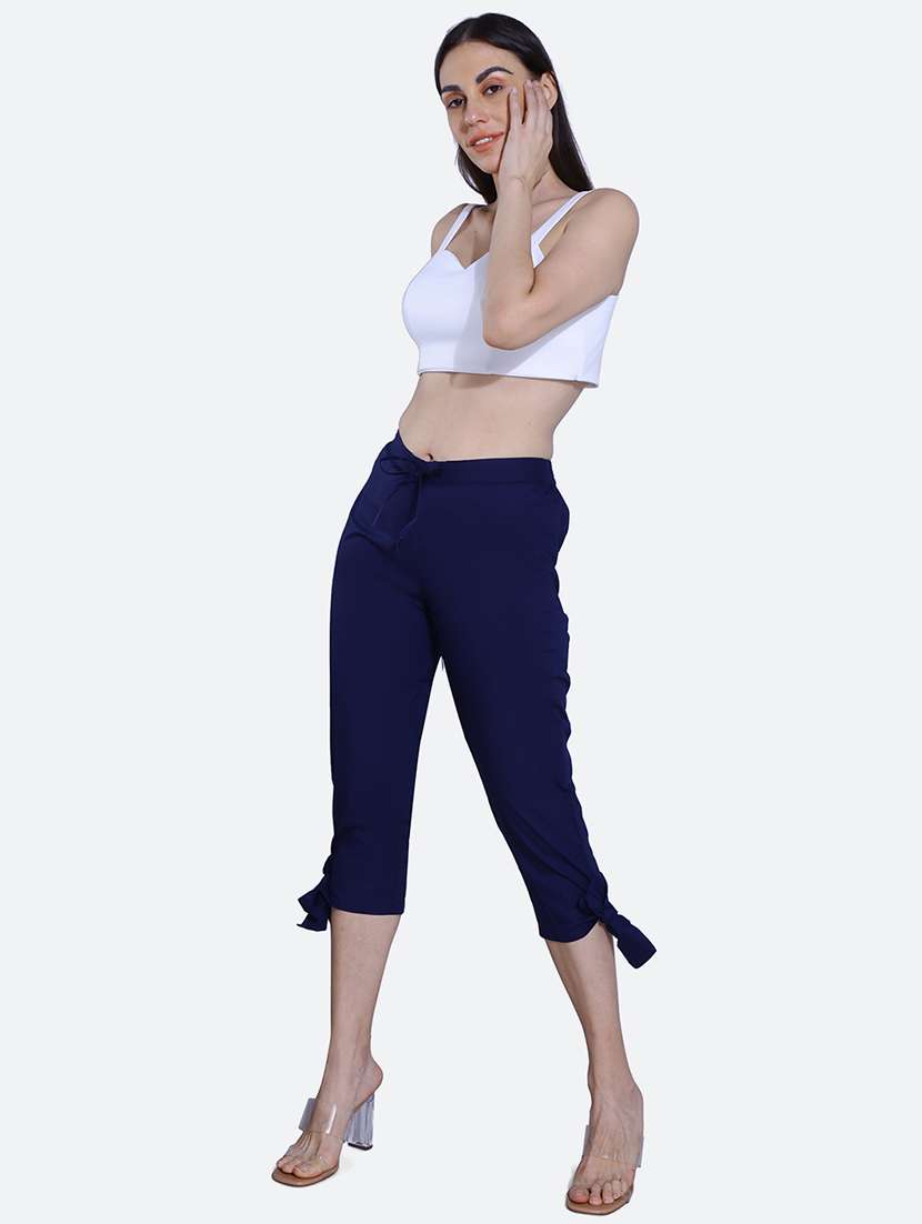 navy blue solid mid rise capri legging - 19996234 -  Standard Image - 3