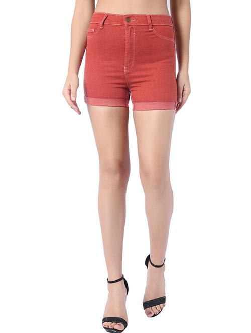 brown solid high rise hot pants short - 19996710 -  Standard Image - 0