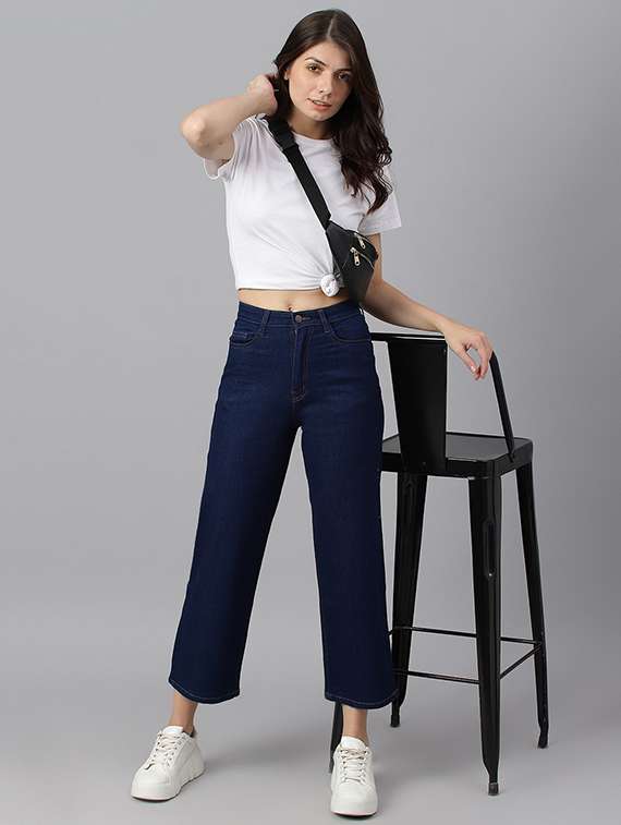 dark blue solid high rise ankle length straight jean - 19996846 - Standard Image - 3
