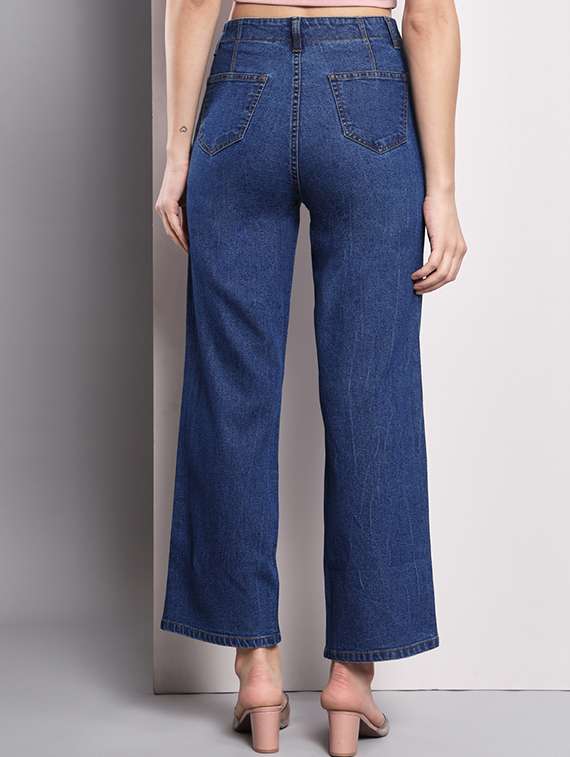 blue solid high rise ankle length straight jean - 19996859 -  Standard Image - 3