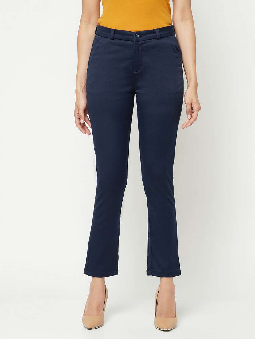 navy blue solid flat front tailored trouser
