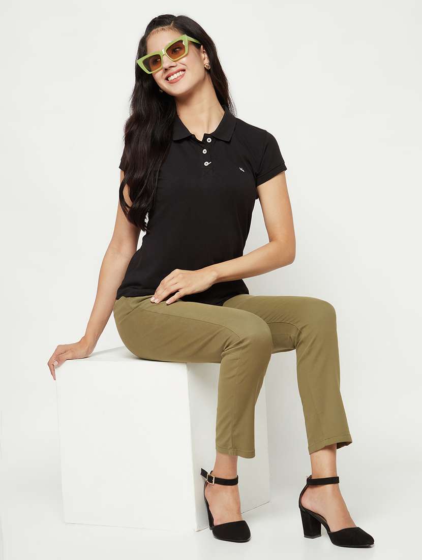 olive solid flat front ankle length trousers  - 19997140 -  Standard Image - 5