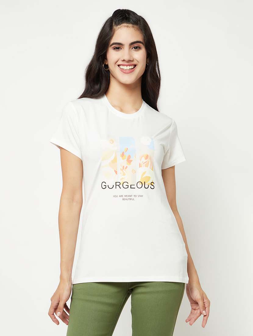 women's chest print round neck t-shirt - 19997143 -  Zoom Image - 0