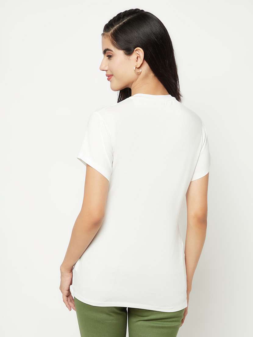 women's chest print round neck t-shirt - 19997143 - Standard Image - 3
