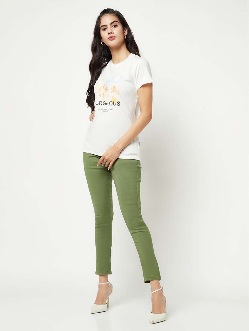 women's chest print round neck t-shirt - 19997143 - Standard Image - 5