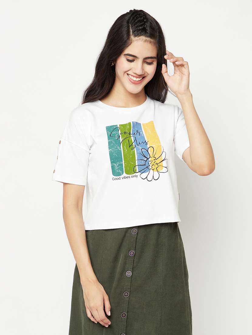 women's front print round neck t-shirt