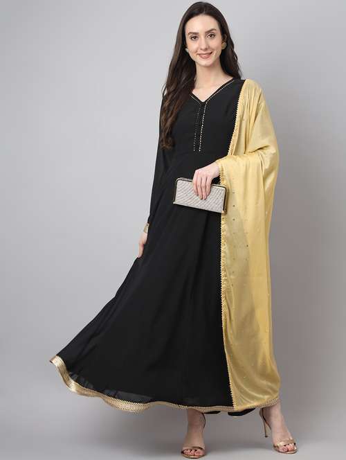 black anarkali kurta dupatta set - 19997212 - Standard Image - 0