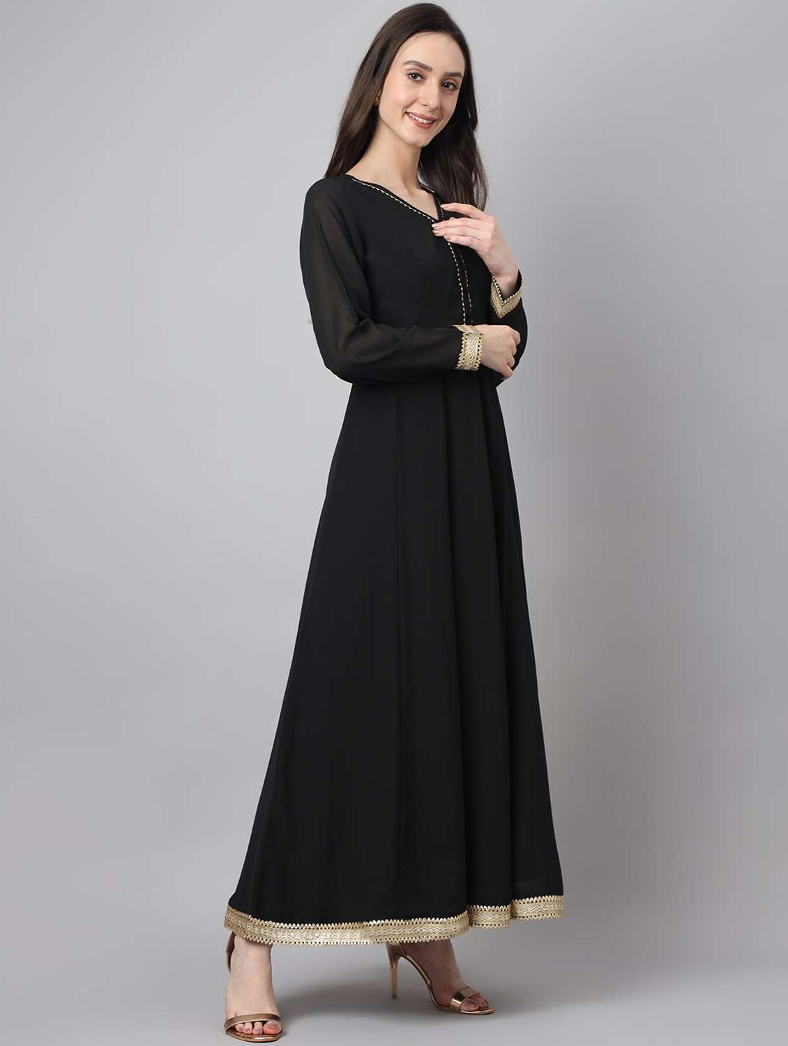black anarkali kurta dupatta set - 19997212 - Standard Image - 3