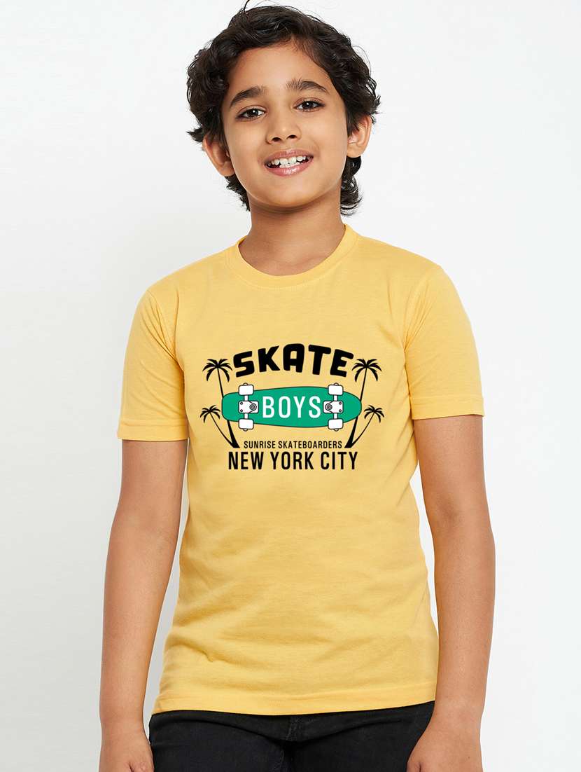 yellow chest printed round neck t-shirt - 19997451 - Zoom Image - 0