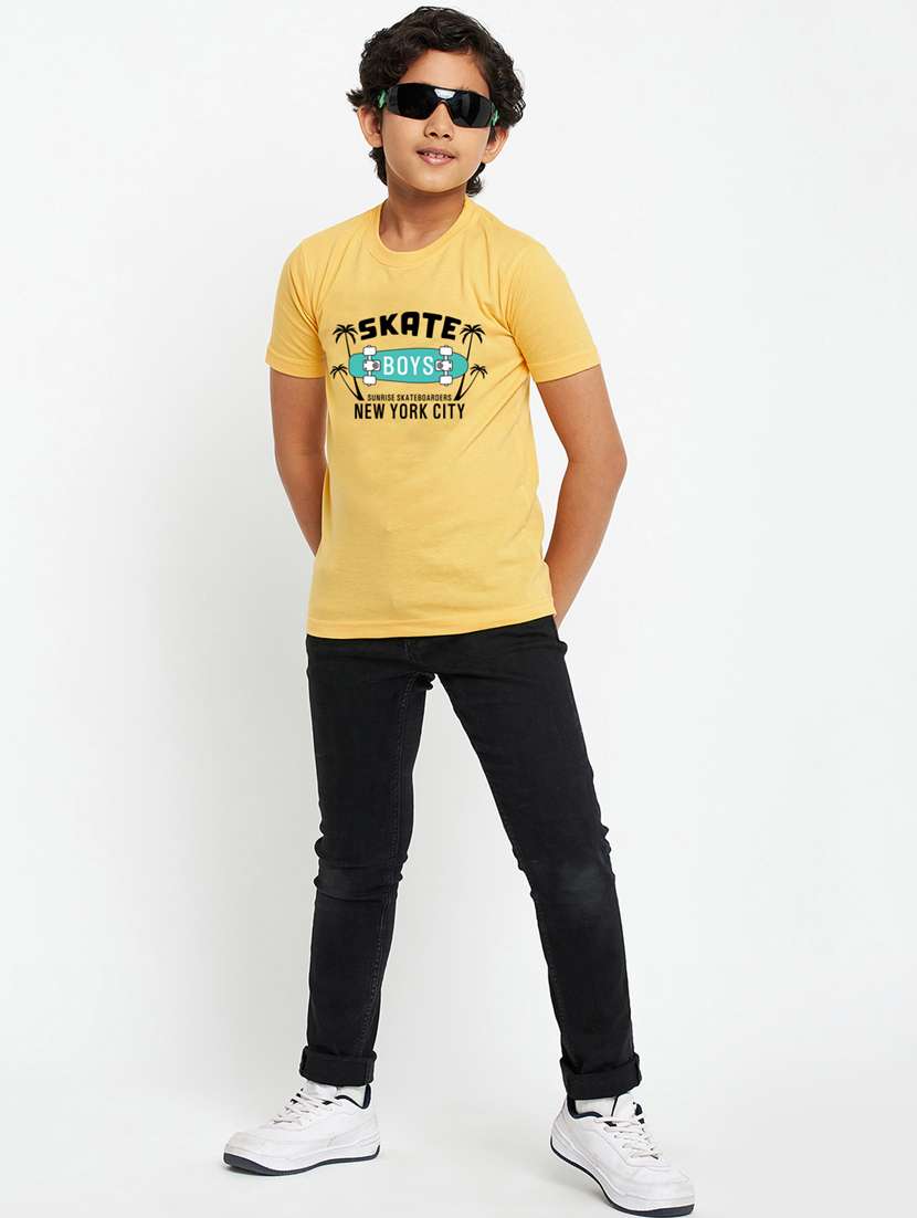 yellow chest printed round neck t-shirt - 19997451 - Standard Image - 3